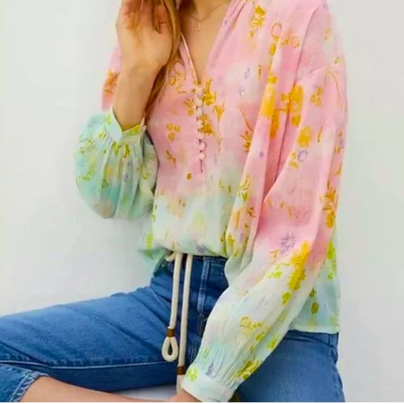 Anthroplogie X Pilcro Tavi Pink Pastel Floral Lightweight Blouse Small - Picture 1 of 16
